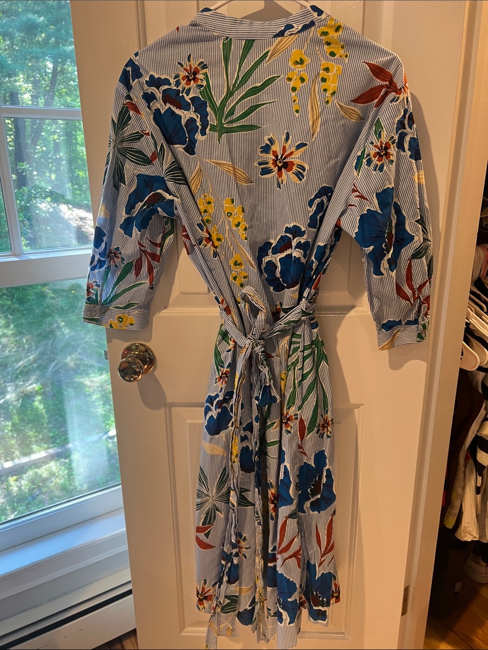 Floral Blue Tie-Waist Midi Dress - Picture 5 of 9